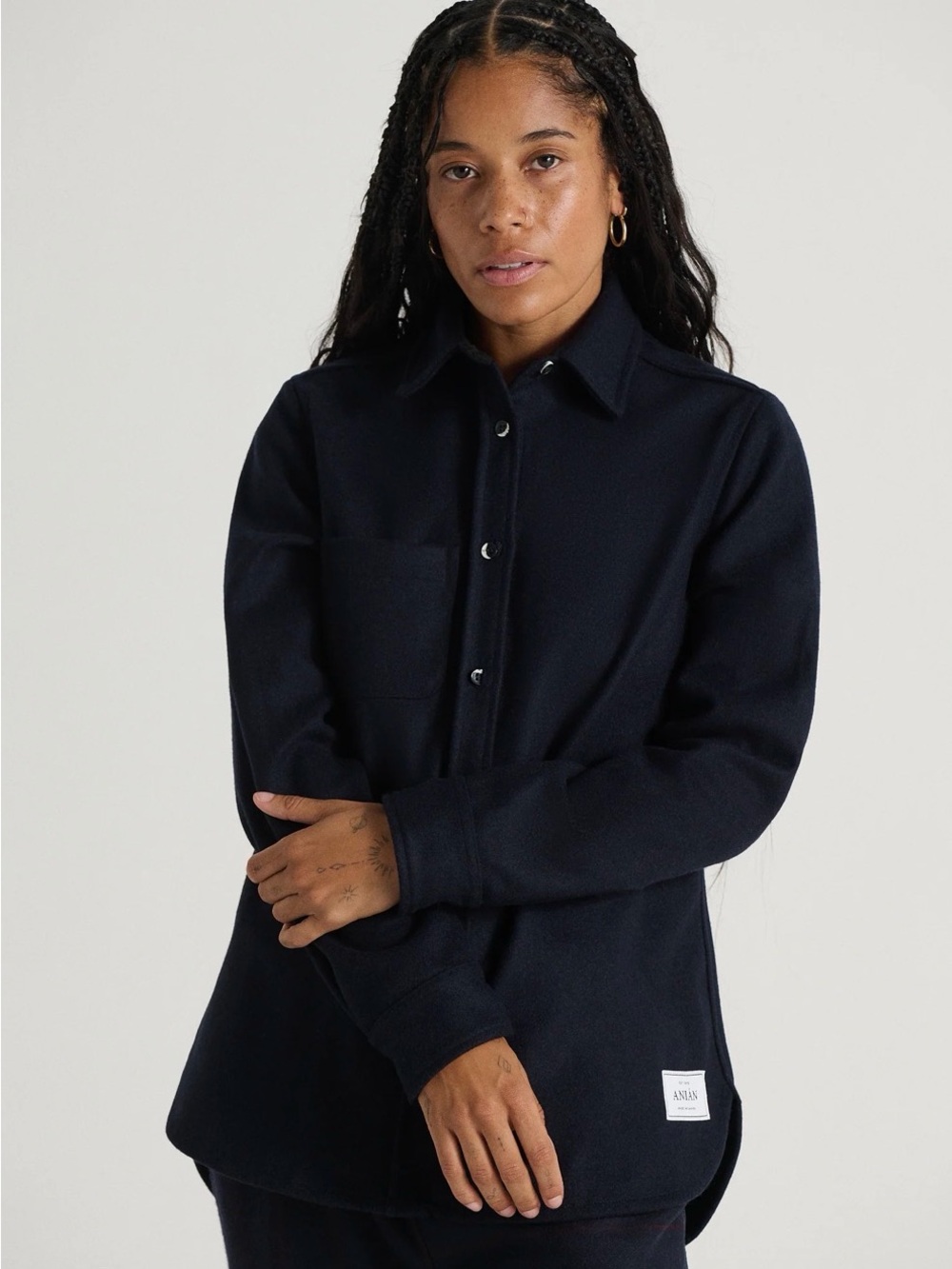 Anian The Modern Melton Wool Shirt Jacket Small Dark Navy | Canadian Overshirt